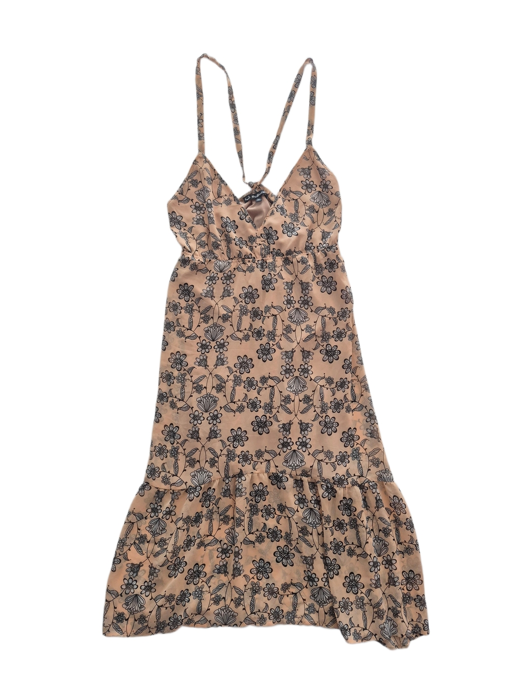 For Love & Lemons Peach Floral Midi Slip Dress with Neck Scarf Size L - Picture 5 of 13